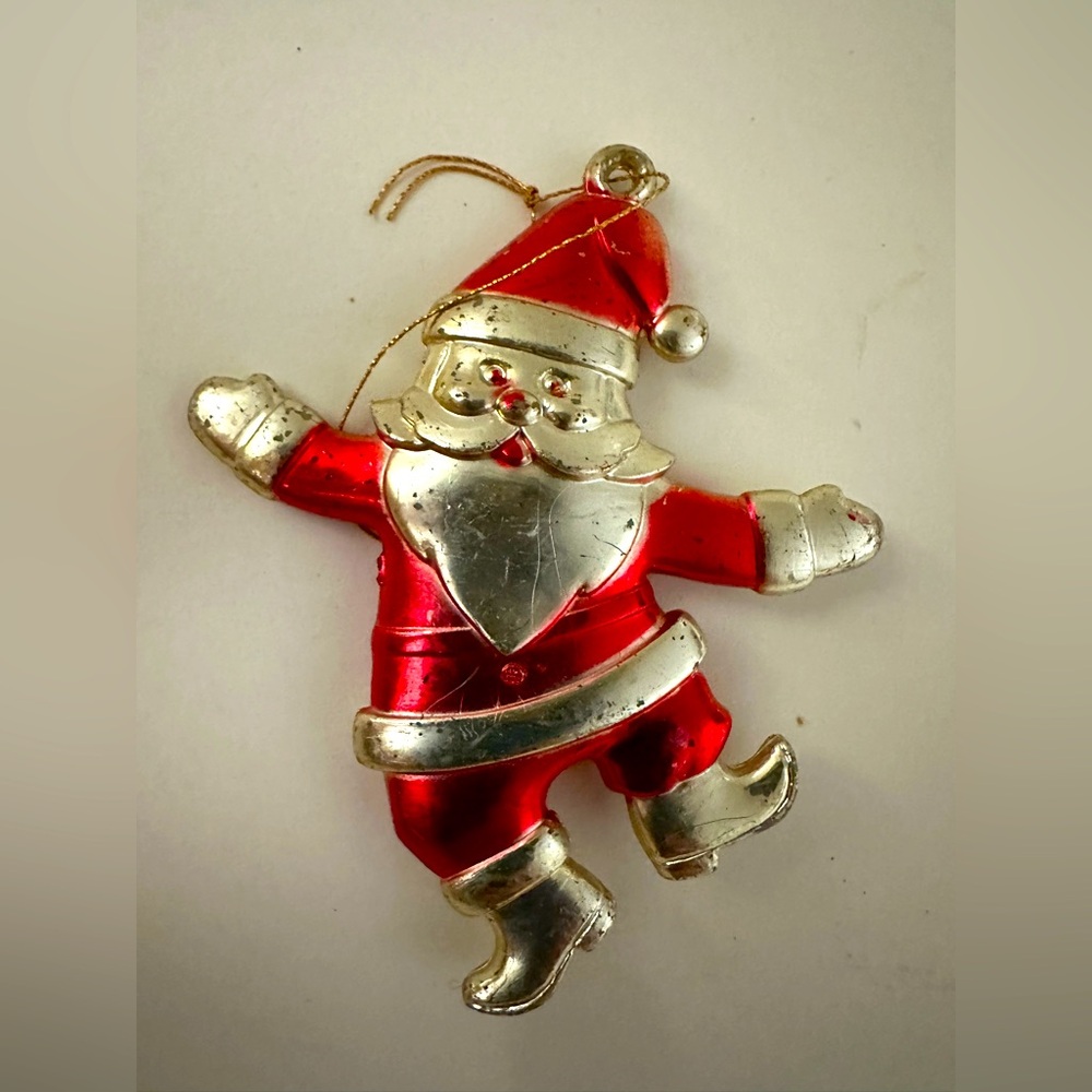Vintage MCM Kitschy Original Silver Santa Claus Ornament Made in Hong Kong HTF